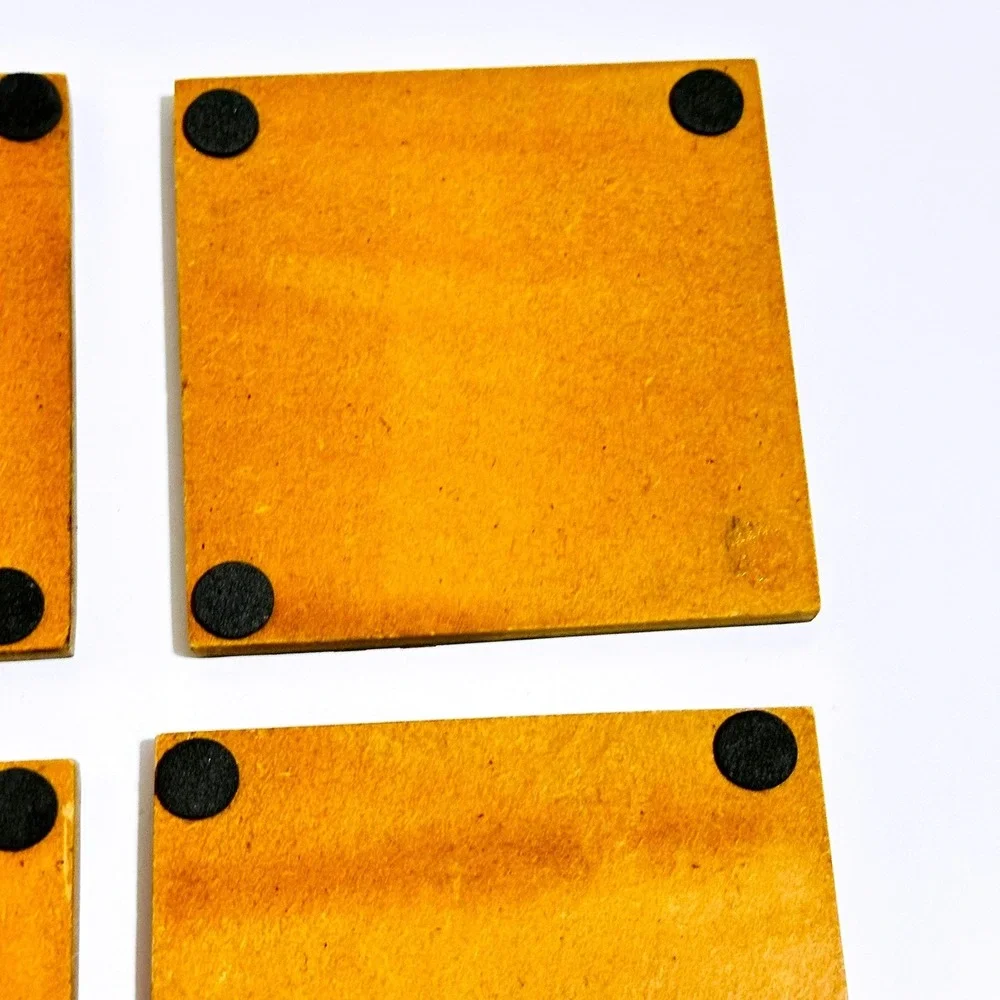 80's Black and Gold Geometric Square Coasters Set of 4 Art Deco‎ Style Wood